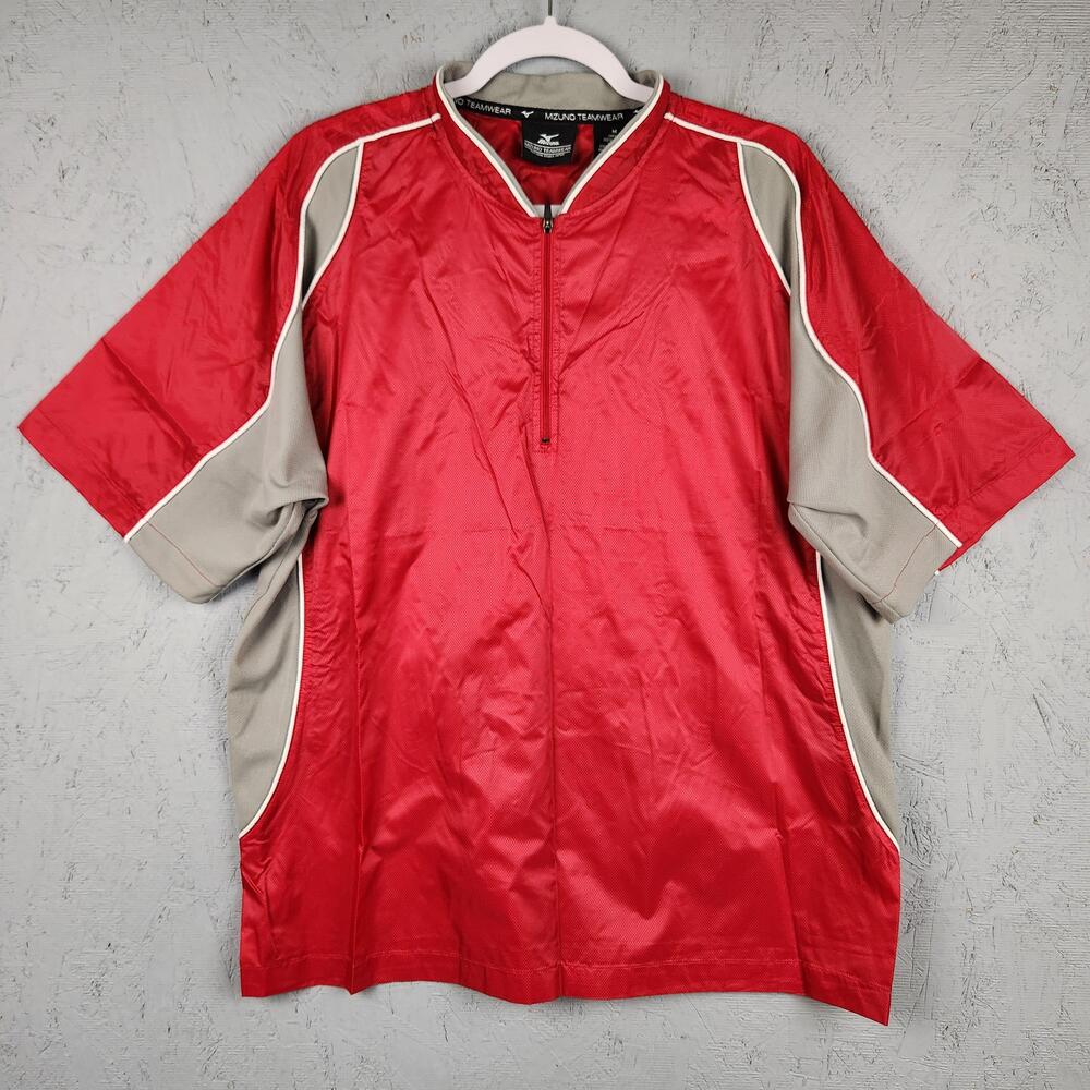Mizuno Teamwear Pullover Mens Medium Red Gray Windbreaker Half Zip Baseball Golf